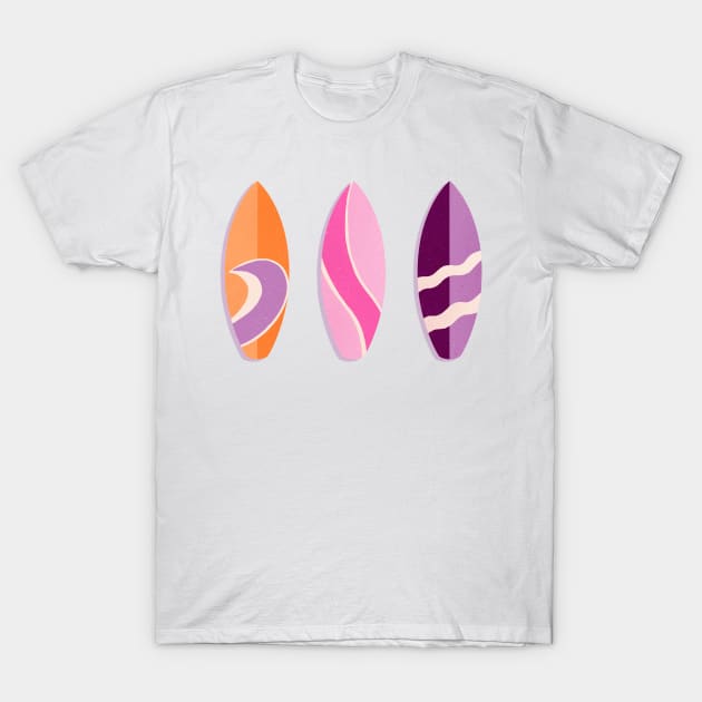 colorful surfboards- pink, orange and purple T-Shirt by Home Cyn Home 